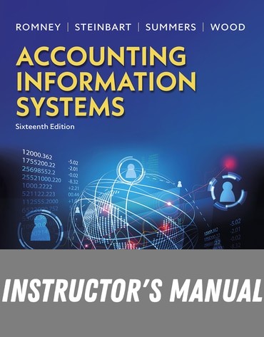 Instructor Manual for Accounting Information Systems 16th Edition by Marshall B Romney