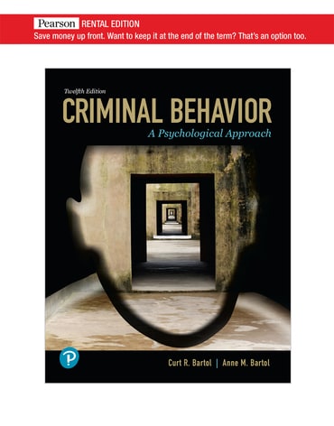Test Bank for Criminal Behavior: A Psychological Approach 12th Edition by Curt R. Bartol