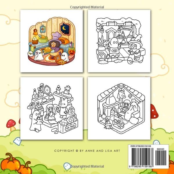 Spooky Village: Cute & Simple Coloring Book for Adults and Teens Featuring Adorable Characters, Creepy Creatures and Cozy Hygge Scenes