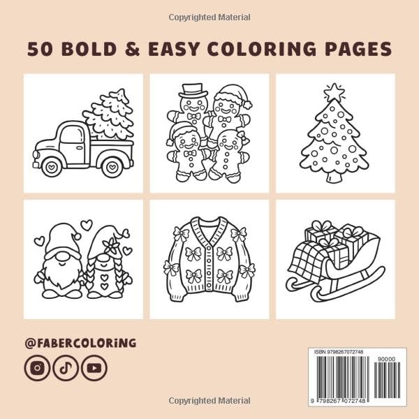 Cozy Christmas: Bold and Easy Coloring Book for Kids and Adults | 50 Simple, Cute Holiday Designs for Relaxation, Fun & Family Coloring