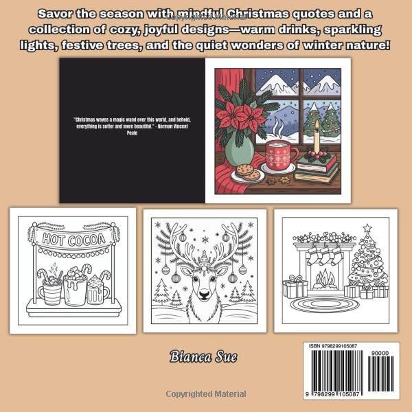 Cozy Christmas Coloring Book: Relaxing Designs for Adults and Teens with Winter Festive Scenes and Mindful Quotes on Left Pages