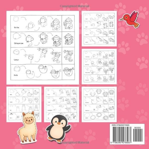 5 Steps How to Draw 300 Cute Animals: Easy Step-by-Step Instructions: Draw over 300 Animals Divided into 21Categories