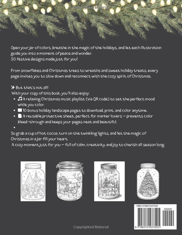 Christmas in a Jar – Holiday Coloring Book for Adults & Kids: 50 Relaxing Festive Designs + Music Playlist + 10 Bonus Scenes