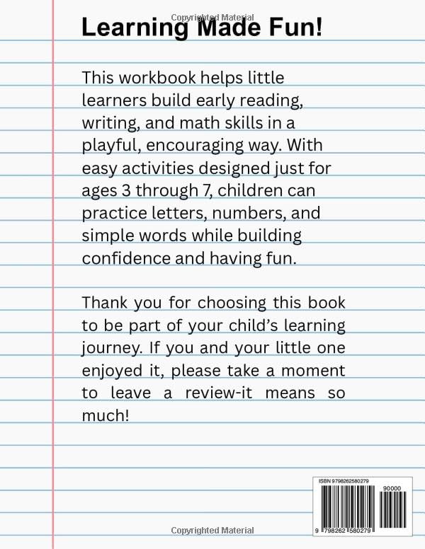 Toddler's Reading, Writing, & Math Workbook: ages 3-7