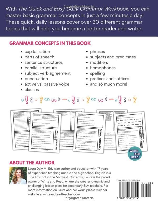 The Quick and Easy Daily Grammar Workbook: Grammar Activities for Middle and High School Students