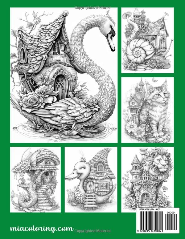 Animal Homes Coloring Book: 50 Grayscale Coloring Pages of Whimsical Dwellings in Animal Shapes for Stress Relief and Relaxation