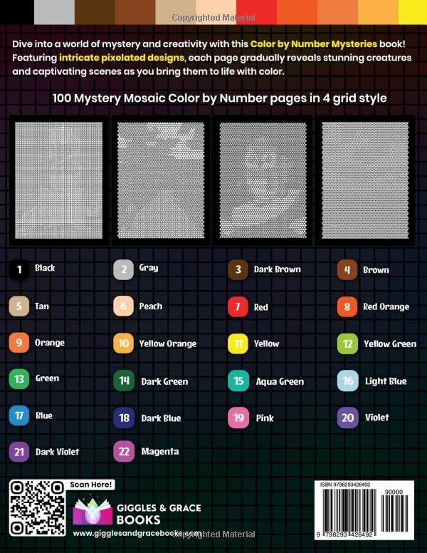 100 Mystery Color by Number: A Coloring Book for Adults Relaxation and Wonder – Squares + Hexagons + Circles + Triangles