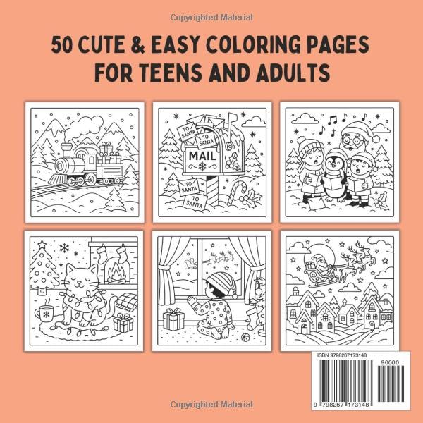 Cozy Christmas Coloring Book: 50 Cute and Easy Christmas Scenes to Color and Enjoy for Adults and Kids