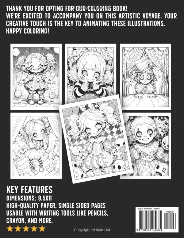 Adorable Creepy Circus Coloring Book: Whimsical Spooky Coloring Pages featuring Charming Clowns, Jesters, and Contortionist Illustrations