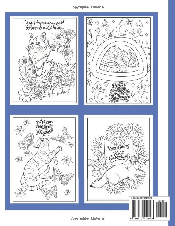 Stress Relief Cat Moments: Coloring Book Of Calming Cat Designs & Positive Quotes To Brighten Your Day