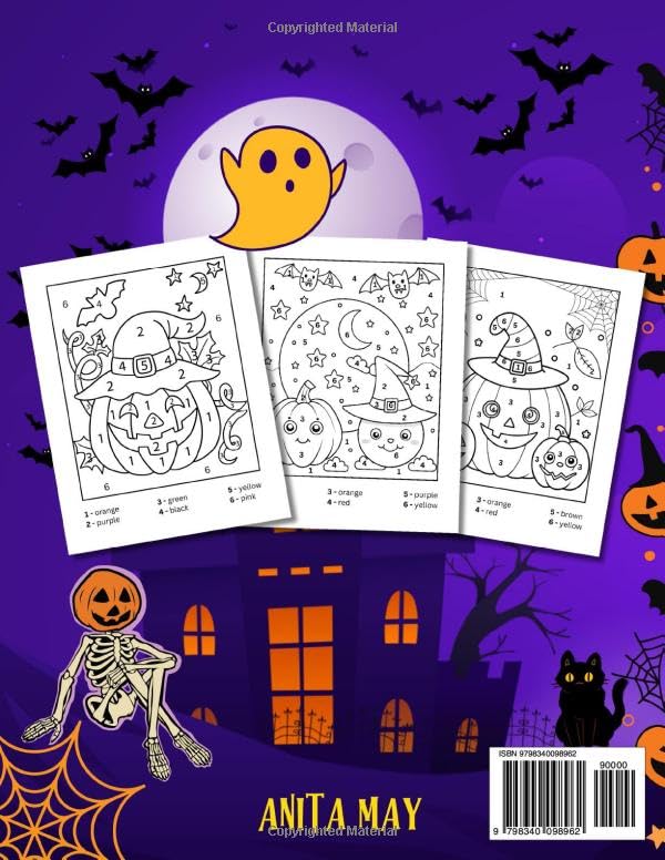 Spooky Halloween Color By Number Coloring Book For Kids Ages 4-8: Cute and Boo-tiful Jack-o-Lanterns, Pumpkins, Bats, Vampires, Witches