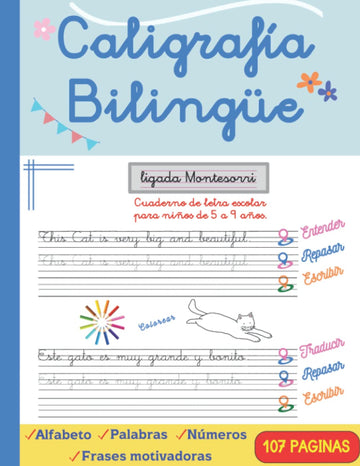 CALIGRAFÍA BILINGÜE EN INGLES - ESPAÑOL EN BLANCO Y NEGRO.