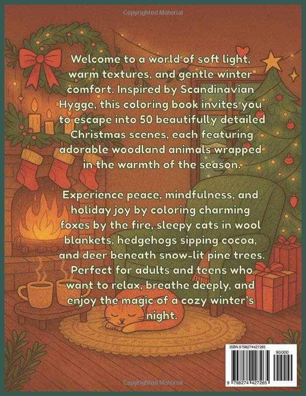 Christmas Hygge Coloring Book: 50 Relaxing Christmas Hygge Coloring Pages with Cute Foxes, Cats, Rabbits & Deer • Winter Calm & Mindfulness