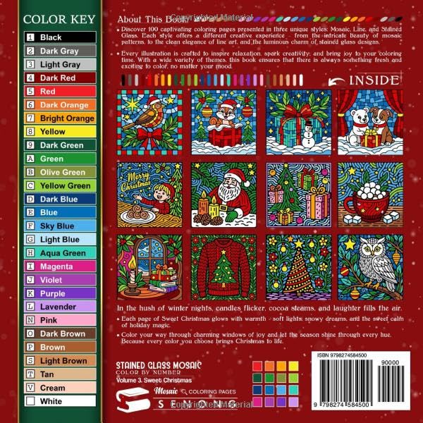 Sweet Christmas Stained Glass Mosaic Color By Number: 100 Cute & Heartwarming Holiday Artworks