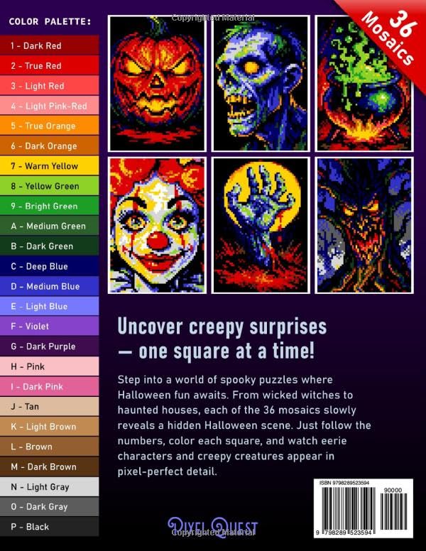 Color by Number Mystery Mosaics Spooky Vibes: Vibrant Halloween & Horror Pixel Art Coloring Book for Teens & Adults