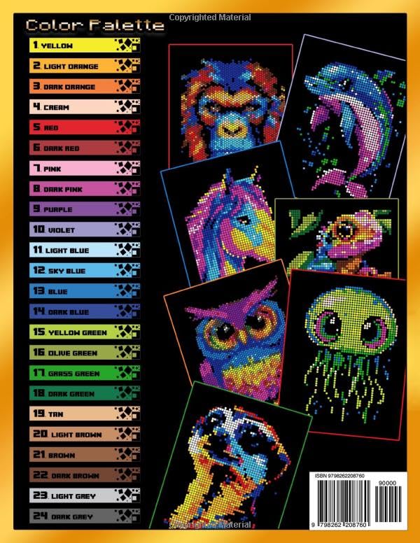 100 Mystery Mosaics Color by Number Quest 3 in 1: Animals: Mosaic Coloring Book for Adults with Squares, Hexagons and Circles, Color Quest