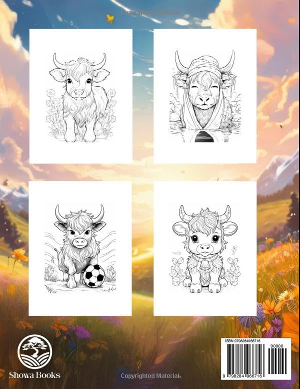 The Bold and Easy Coloring Book of Highland Cows: A Fun and Relaxing Coloring Book for Adults and Kids with Cute Highland Cows, Farm Scenes