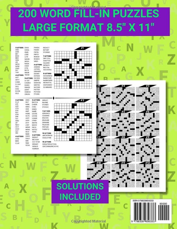 Word Fill-In Puzzles: Challenge Your Brain With This Fill In Crossword Puzzle Book For Adults