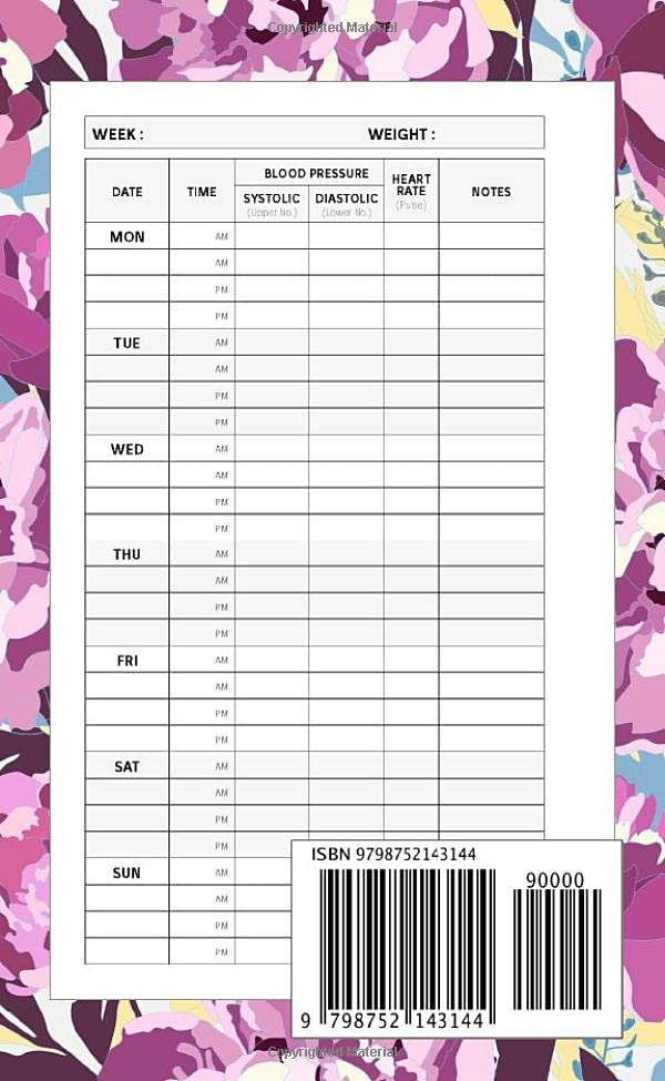 Blood Pressure Log Book Small: Weekly and Daily Personal BP and Pulse Rate Monitor Organizer Medical Journal for 2 Years Pocket Size for Pu