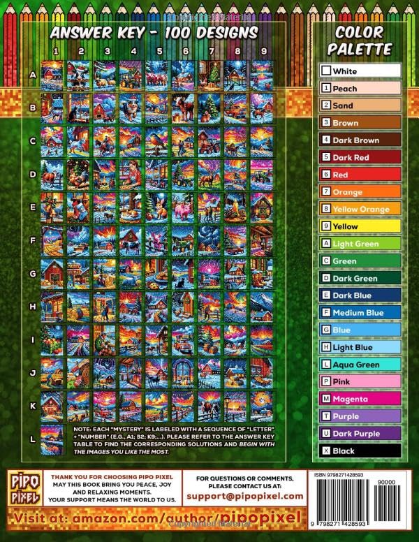 100 Color by Number - Mega Surprise Mix - Vol. 02: 100 Designs in Pixel Art - Cozy Farm Nights Filled With Holiday Magic