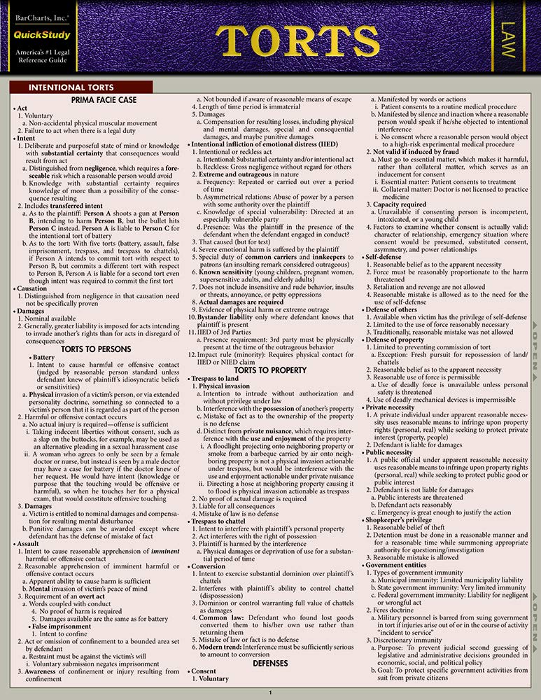 Torts QuickStudy Laminated Reference Guide (QuickStudy Law)