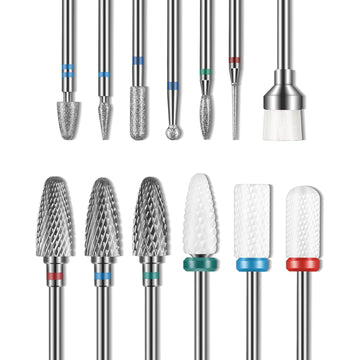 13PC Nail Drill Bits Set, Drill Bits for Nails, 3pcs Tungsten Carbide Drill Bits+ 3pcs Ceramic Efile Nail Drill Bits