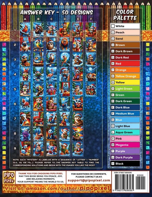 Christmas Animals - Mystery Mosaic Color by Number - Vol. 24: 50 Designs in Pixel Art - Cute Holiday Friends In Enchanted Snowy Scenes