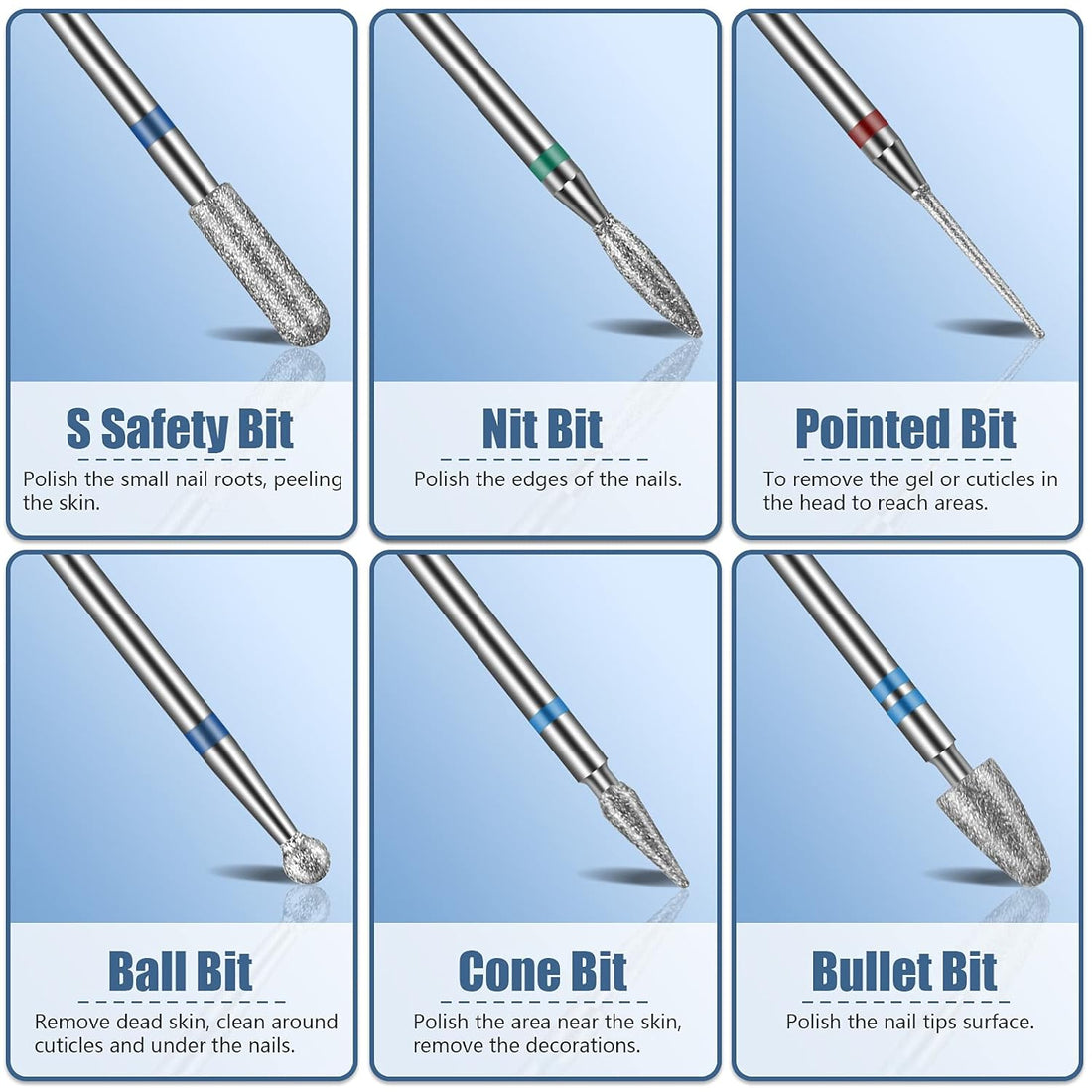 13PC Nail Drill Bits Set, Drill Bits for Nails, 3pcs Tungsten Carbide Drill Bits+ 3pcs Ceramic Efile Nail Drill Bits