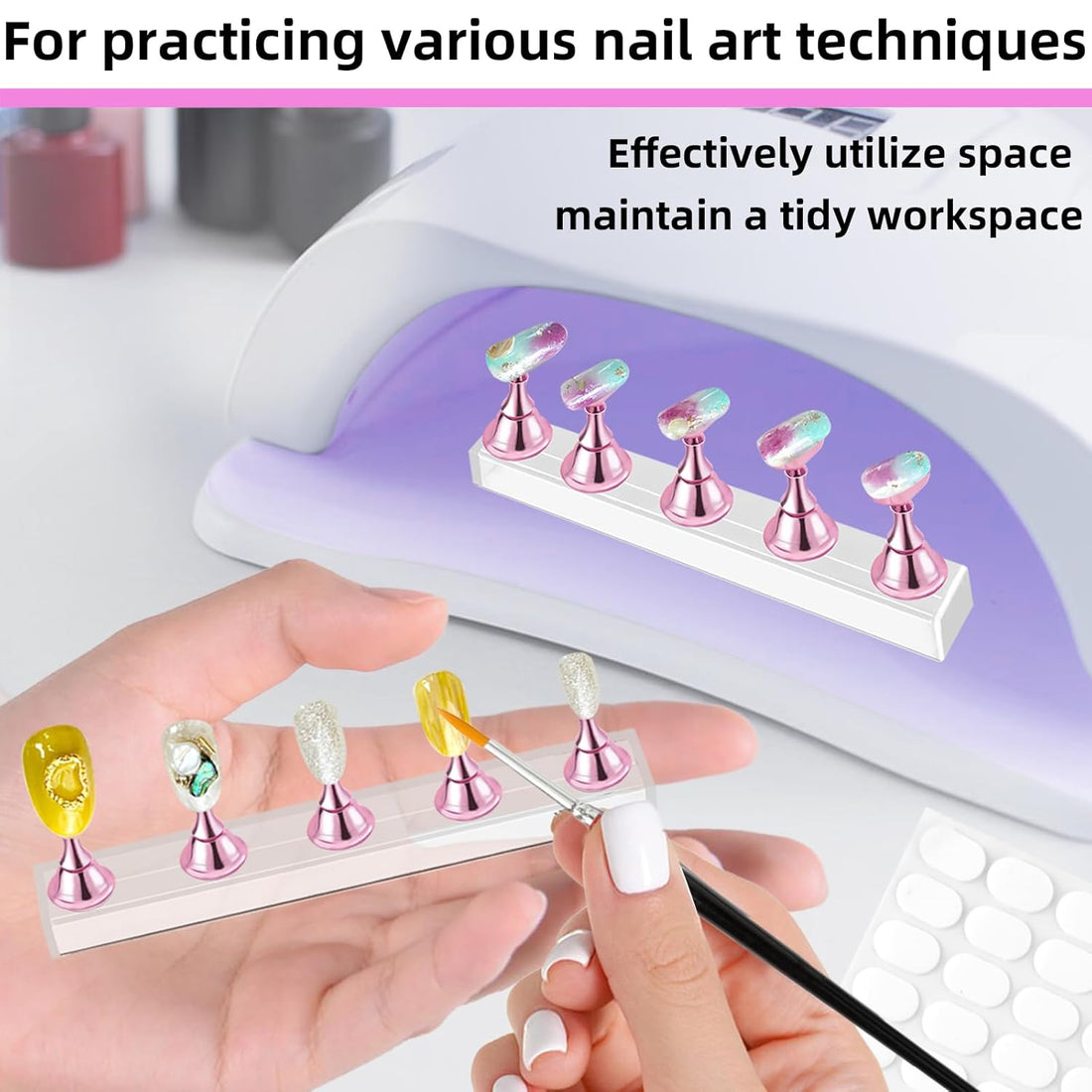 2 Set Nail Stand,Nail Holder Stand with 100 Pcs Double Sided Tape,Press on Nail Stand,Nail Practice Hand