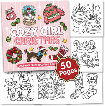 Brightenkidz Cozy Girl Christmas Coloring Book - Cute & Simple Adult Coloring Book with Bold and Easy Designs, Relaxation