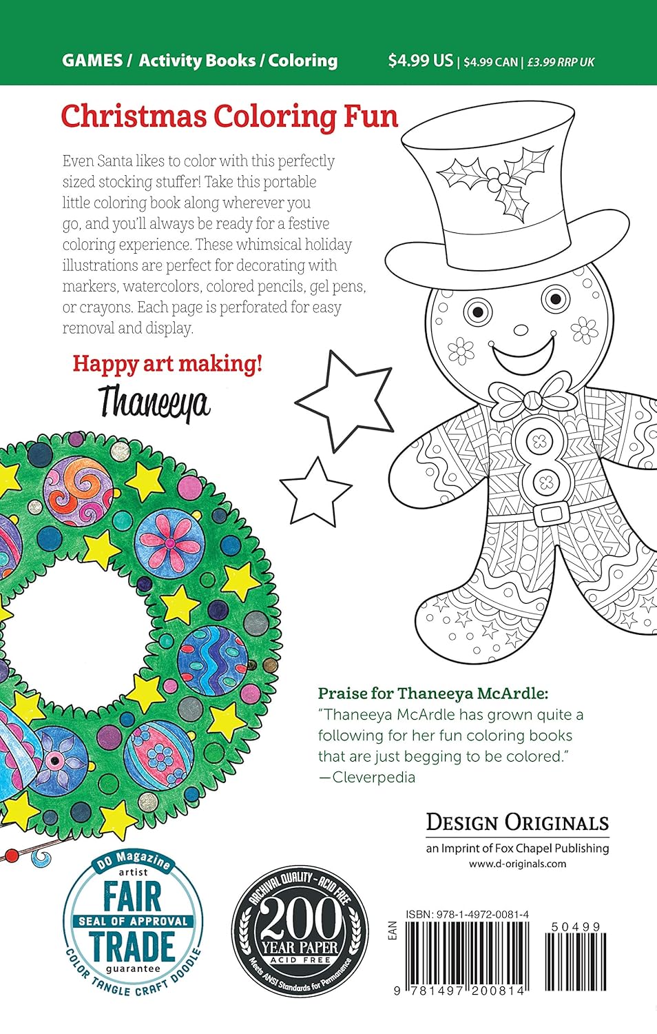 Color Christmas Coloring Book: Perfectly Portable Pages (On-The-Go!) (Design Originals) Holiday Art Designs on Perforated Pages; Convenient