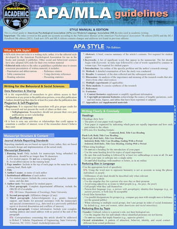 APA/MLA Guidelines - 7th/9th Editions Style Reference for Writing: a QuickStudy Laminated Guide (QuickStudy Academic)