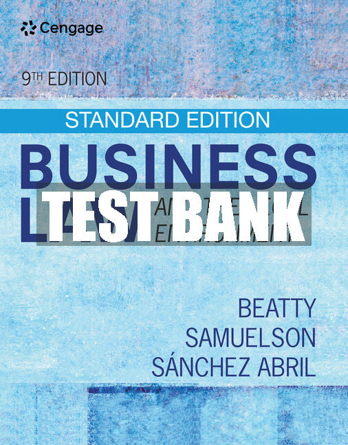 Test Bank Business Law and the Legal Environment, Standard Edition
